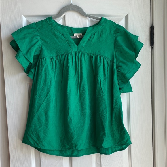 JODIFL Tops - Jodifl Green Flutter Sleeve V-Neck Blouse S